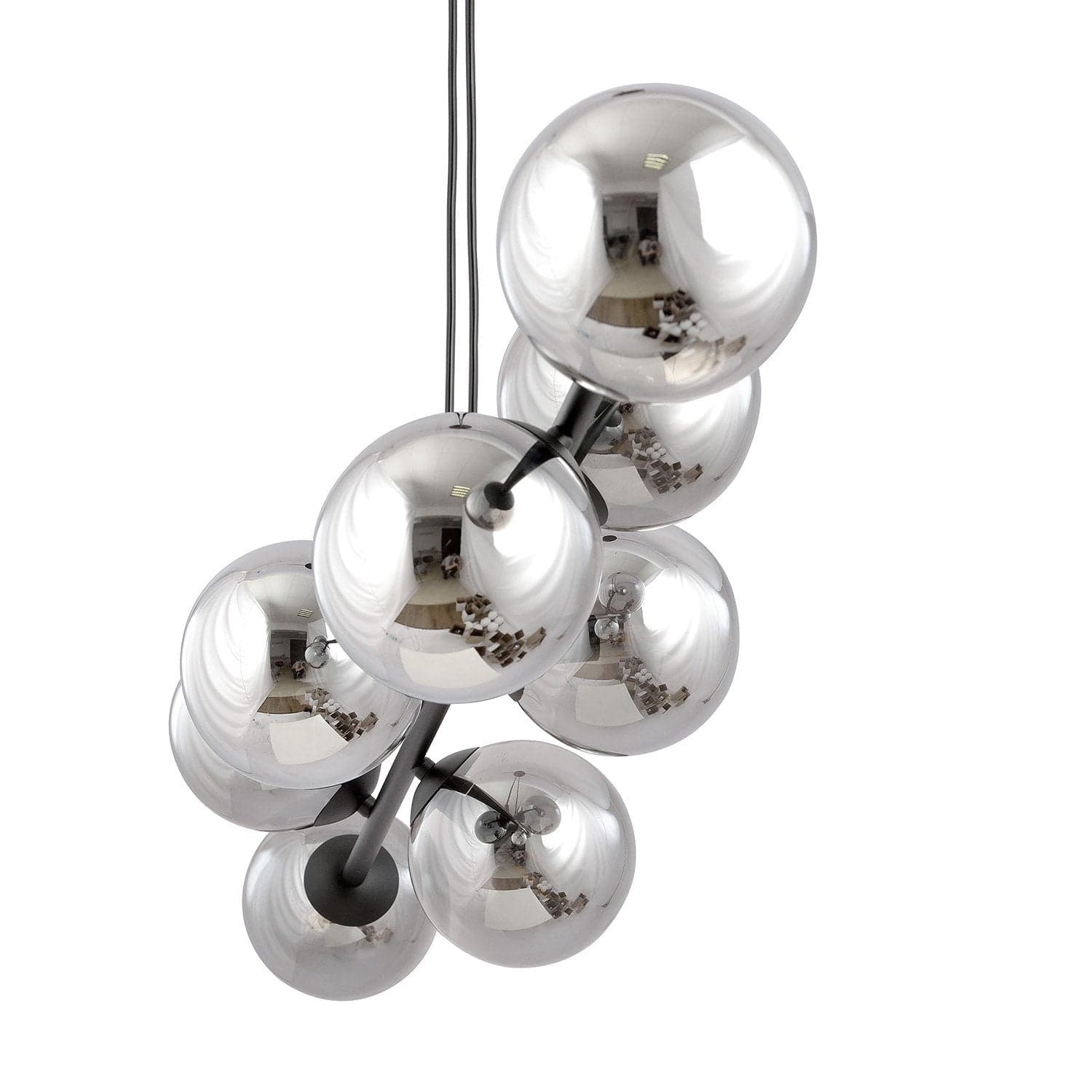 Lampadario Contemporaneo 8 Luci Rossi In Acciaio Nero E Sfere In Vetro Fumè in Lampade a sospensione LuceArt - Montecorvino Pugliano, commercioVirtuoso.it