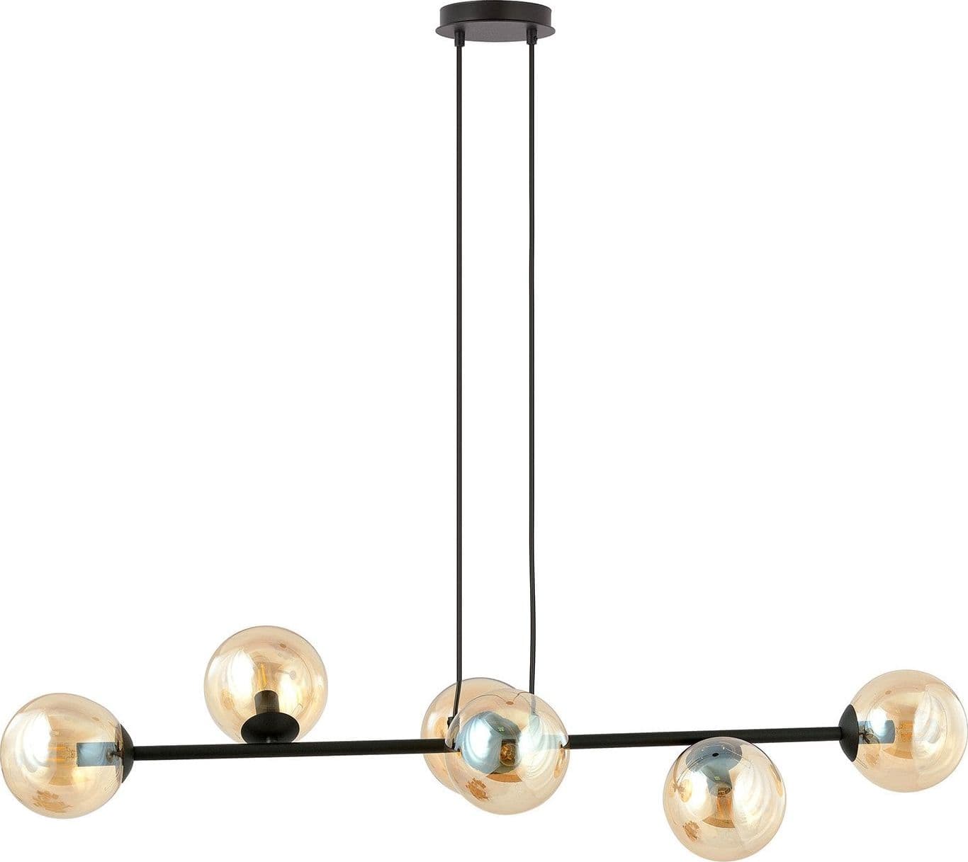 Lampadario Contemporaneo 6 Luci Rossi In Acciaio Nero E Sfere In Vetro Ambra in Lampade a sospensione LuceArt - Montecorvino Pugliano, commercioVirtuoso.it
