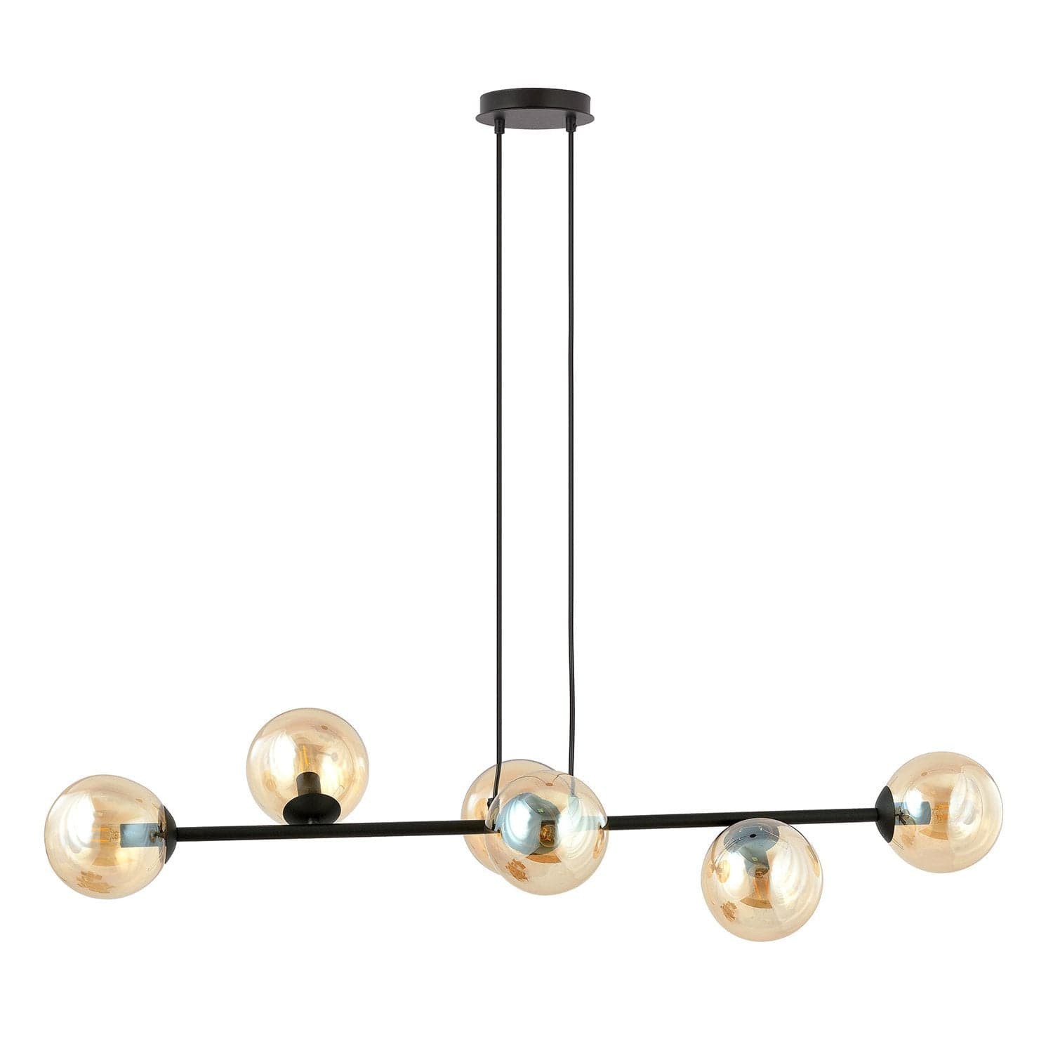 Lampadario Contemporaneo 6 Luci Rossi In Acciaio Nero E Sfere In Vetro Ambra in Lampade a sospensione LuceArt - Montecorvino Pugliano, commercioVirtuoso.it