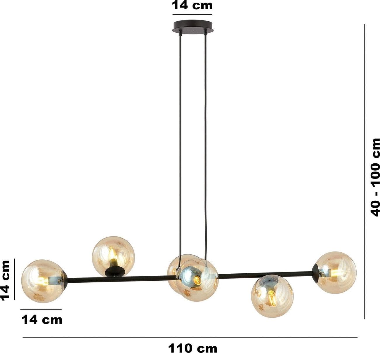 Lampadario Contemporaneo 6 Luci Rossi In Acciaio Nero E Sfere In Vetro Ambra in Lampade a sospensione LuceArt - Montecorvino Pugliano, commercioVirtuoso.it