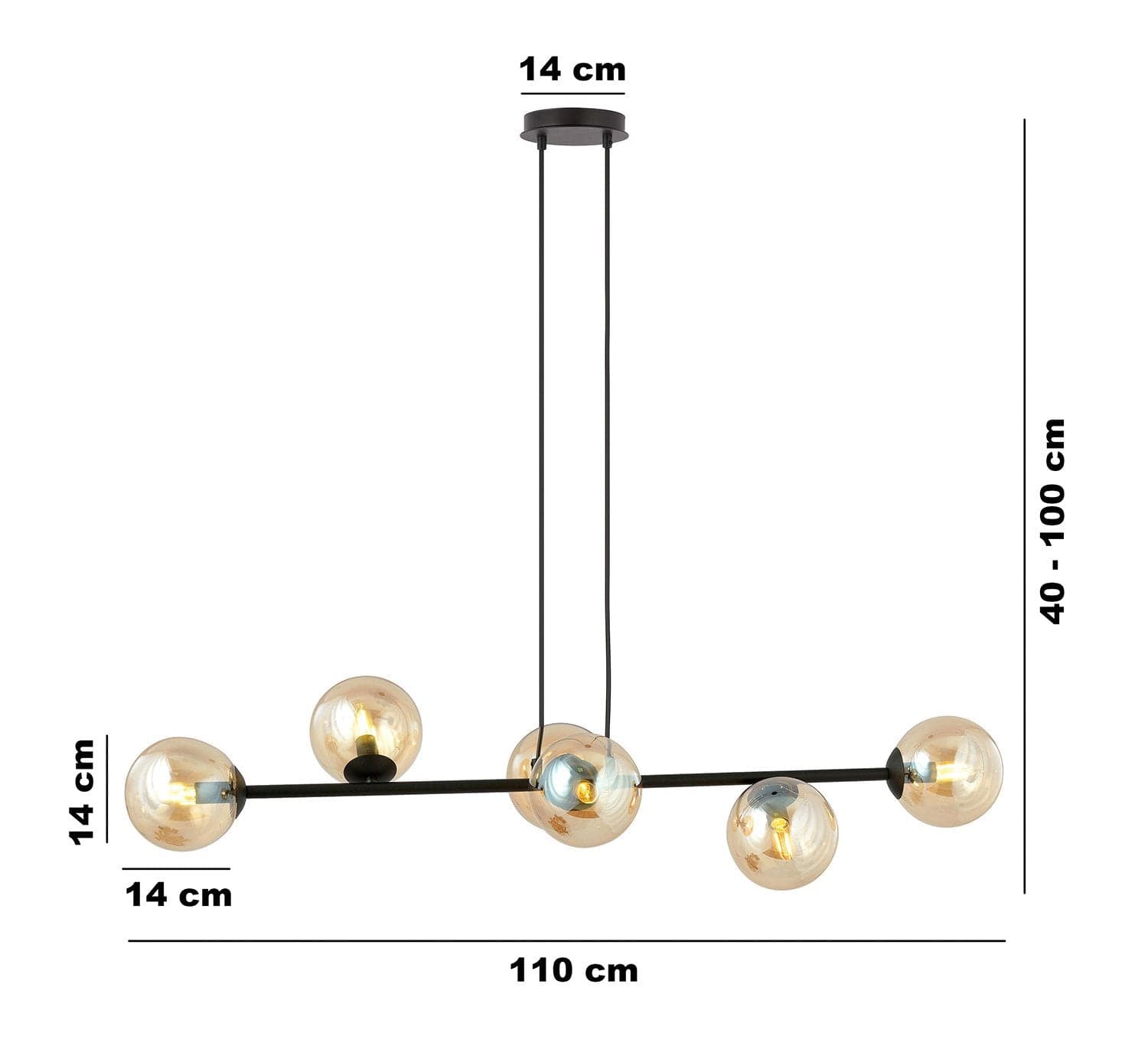 Lampadario Contemporaneo 6 Luci Rossi In Acciaio Nero E Sfere In Vetro Ambra in Lampade a sospensione LuceArt - Montecorvino Pugliano, commercioVirtuoso.it