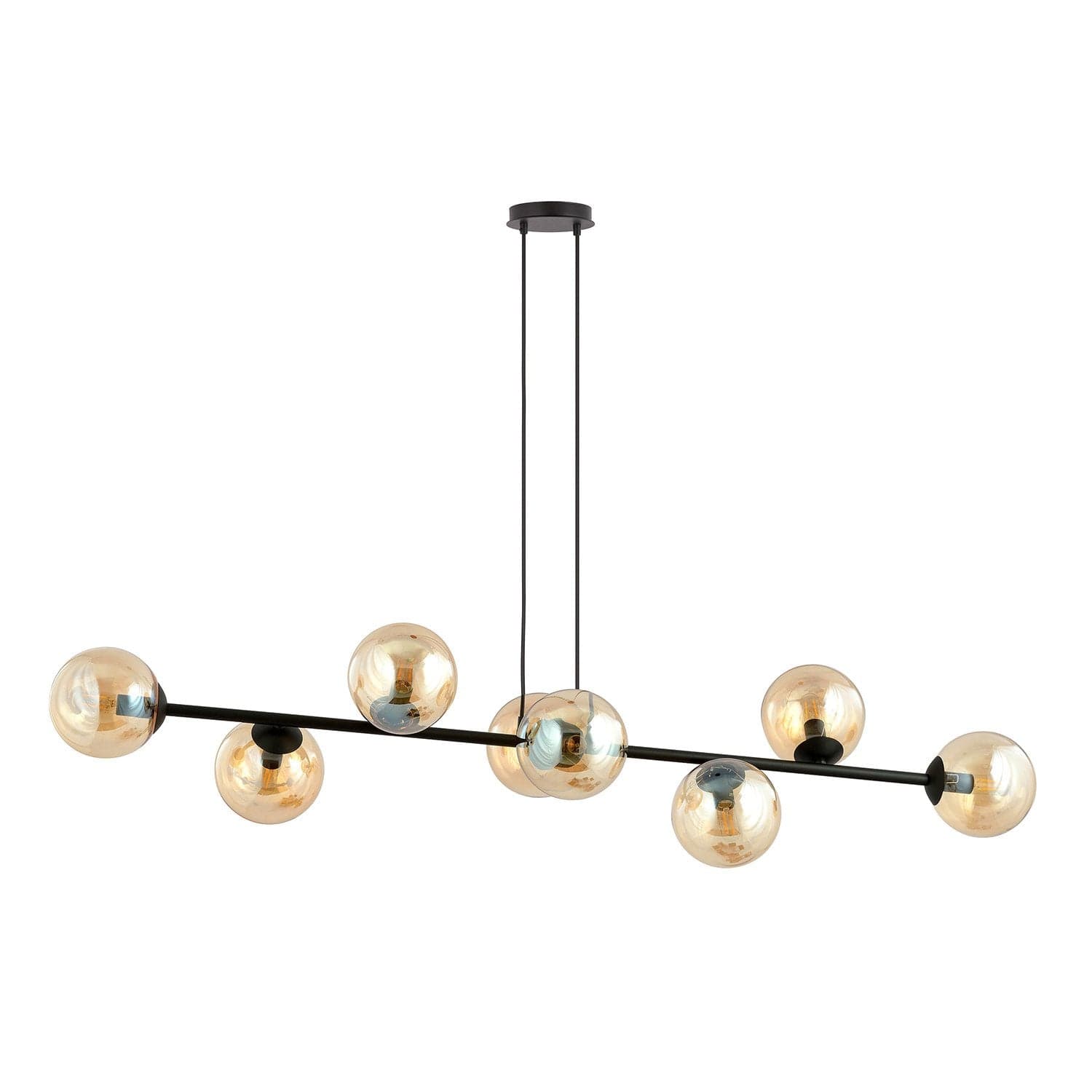 Lampadario Contemporaneo 8 Luci Rossi In Acciaio Nero E Sfere In Vetro Ambra in Lampade a sospensione LuceArt - Montecorvino Pugliano, commercioVirtuoso.it