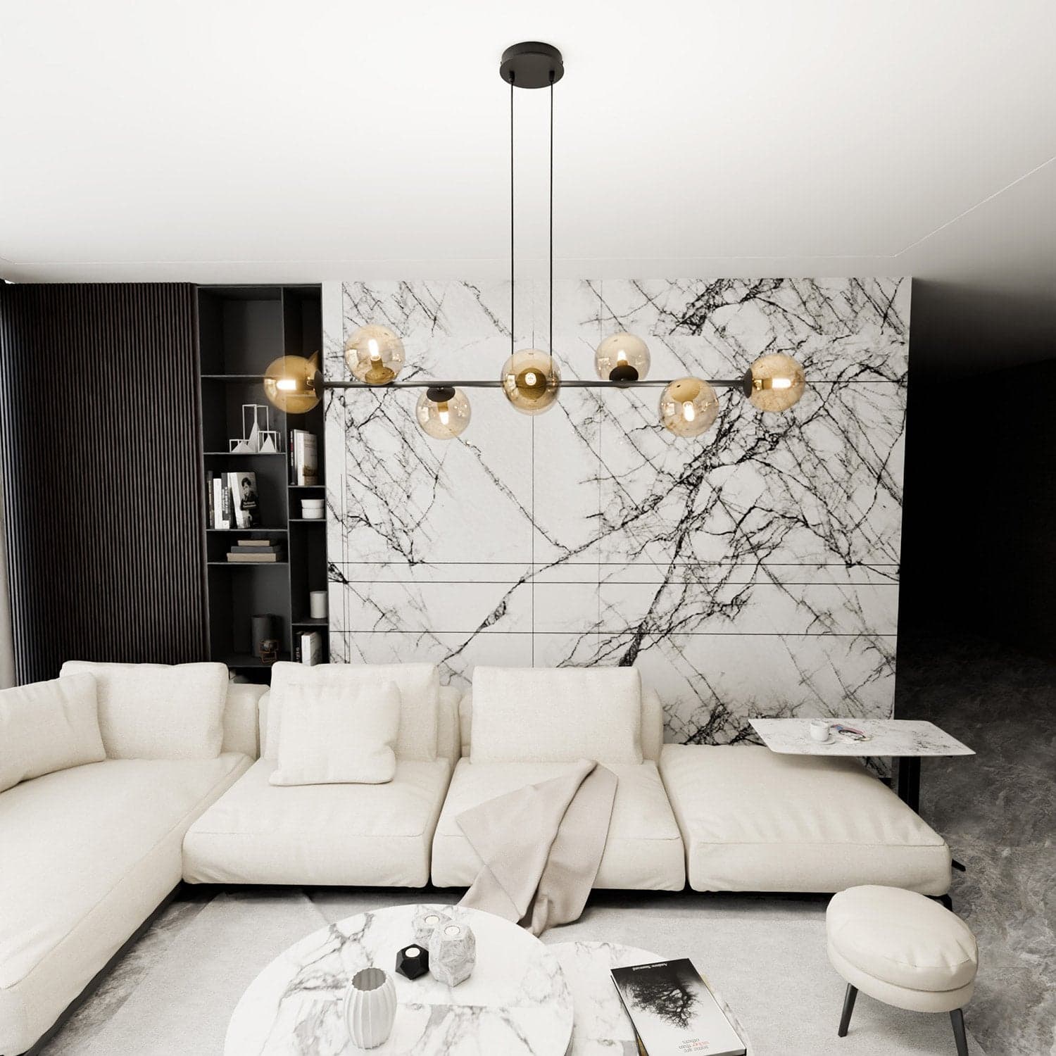 Lampadario Contemporaneo 8 Luci Rossi In Acciaio Nero E Sfere In Vetro Ambra in Lampade a sospensione LuceArt - Montecorvino Pugliano, commercioVirtuoso.it