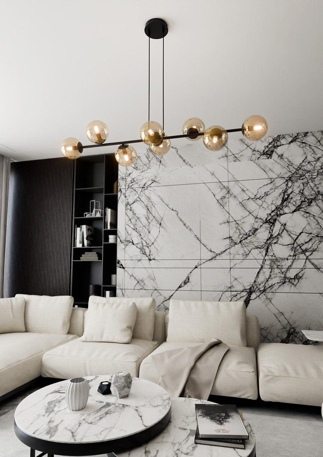 Lampadario Contemporaneo 8 Luci Rossi In Acciaio Nero E Sfere In Vetro Ambra in Lampade a sospensione LuceArt - Montecorvino Pugliano, commercioVirtuoso.it