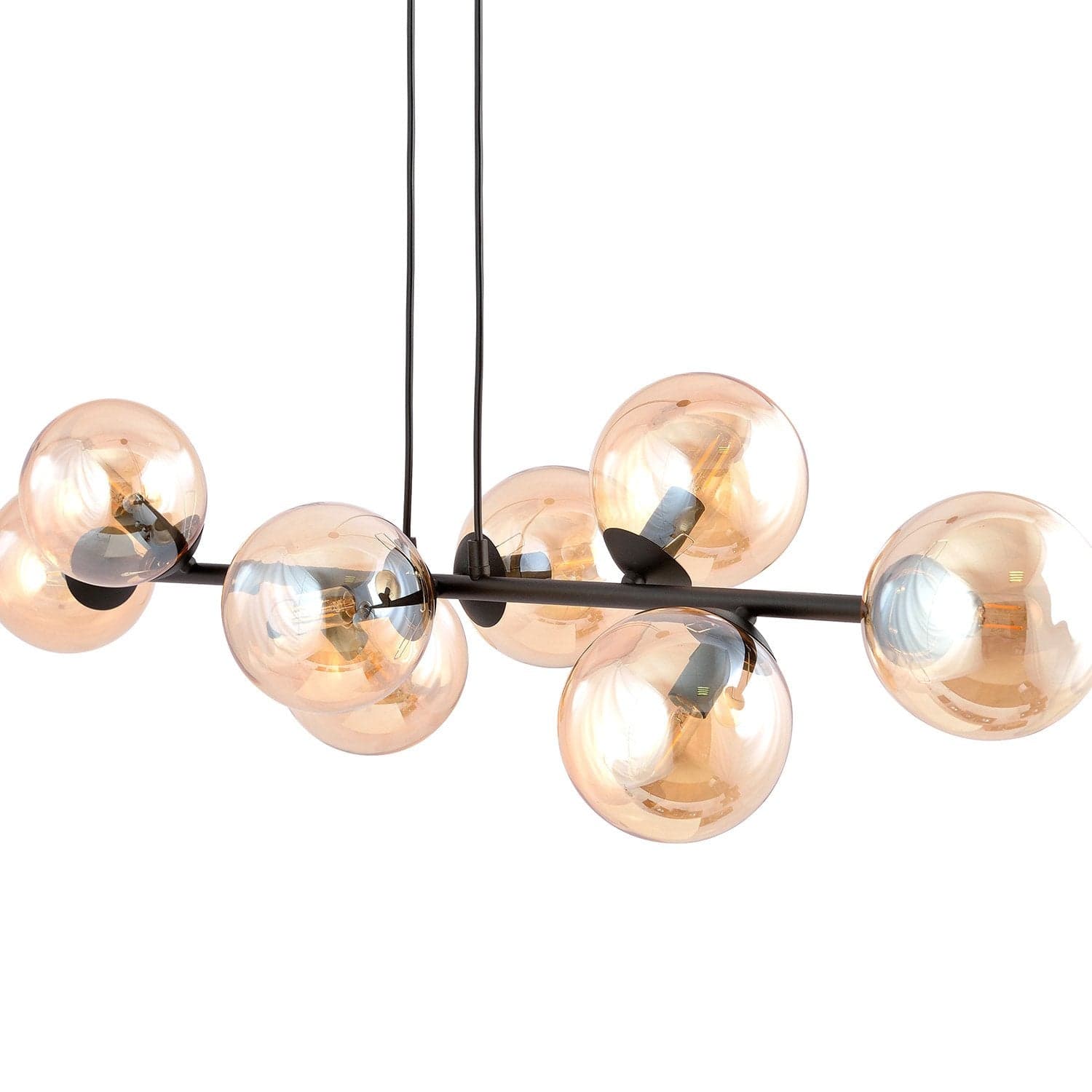 Lampadario Contemporaneo 8 Luci Rossi In Acciaio Nero E Sfere In Vetro Ambra in Lampade a sospensione LuceArt - Montecorvino Pugliano, commercioVirtuoso.it