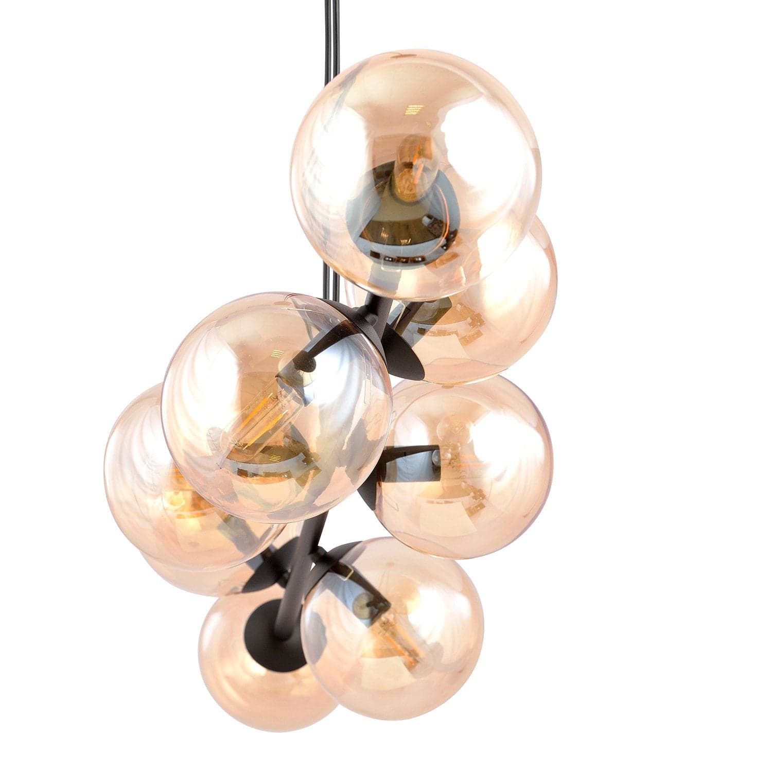 Lampadario Contemporaneo 8 Luci Rossi In Acciaio Nero E Sfere In Vetro Ambra in Lampade a sospensione LuceArt - Montecorvino Pugliano, commercioVirtuoso.it