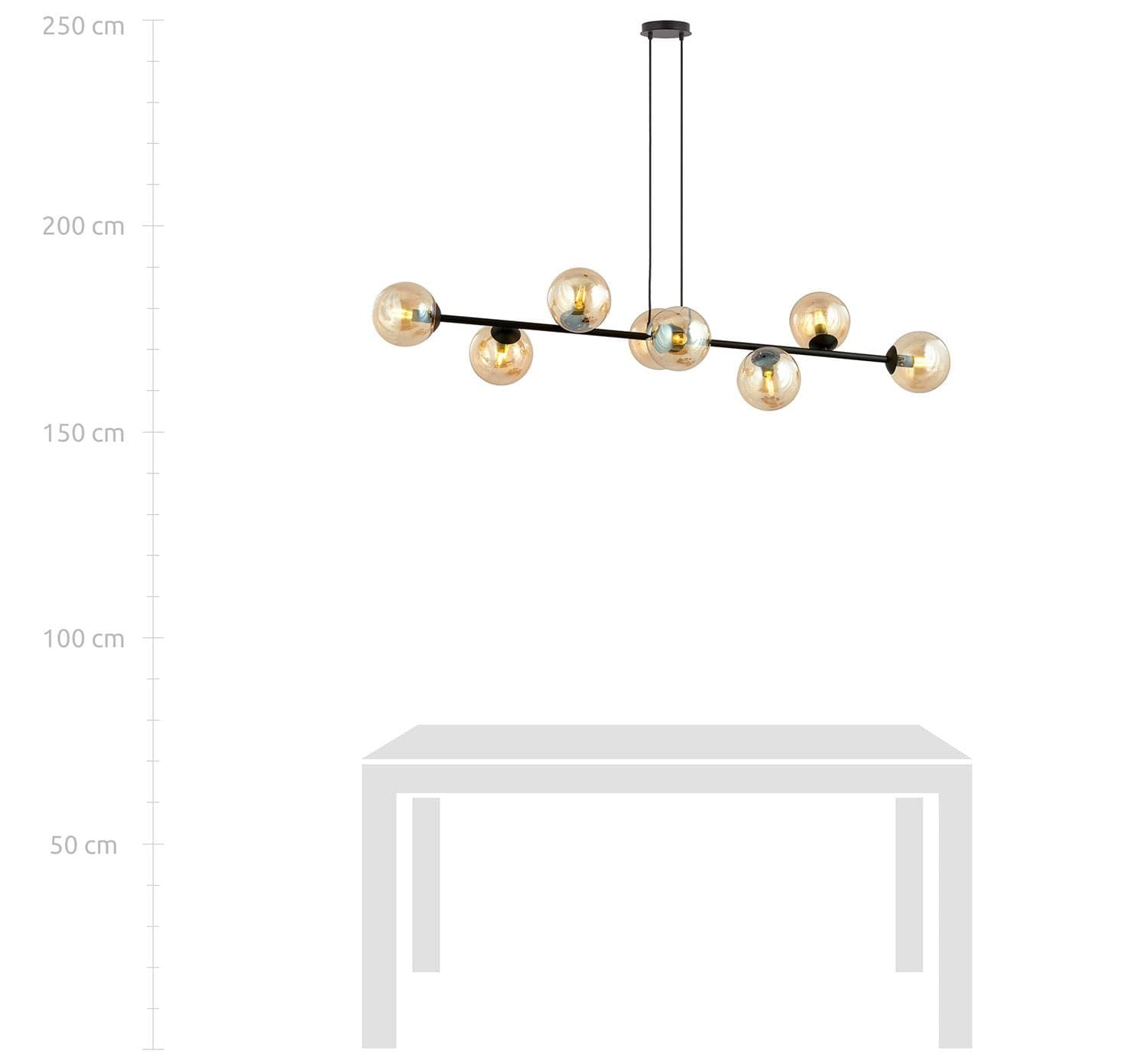 Lampadario Contemporaneo 8 Luci Rossi In Acciaio Nero E Sfere In Vetro Ambra in Lampade a sospensione LuceArt - Montecorvino Pugliano, commercioVirtuoso.it