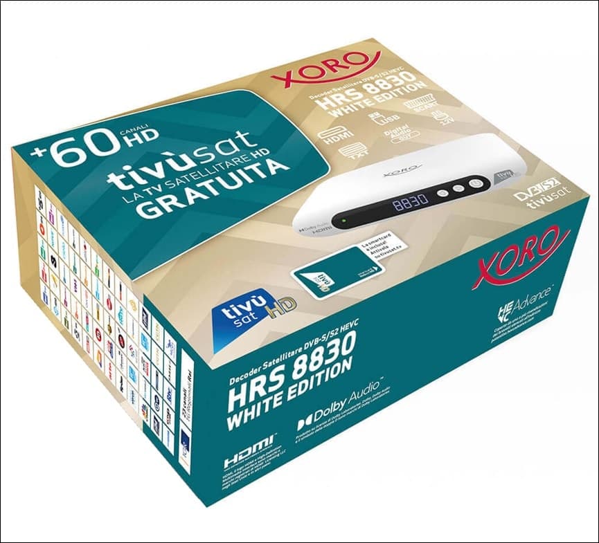 Decoder Satellitare XORO HRS 8830 WHITE DVB-S2 con Tessera Tivusat HD in Ricevitori digitale terrestre DFP Elettronica Store - Scafati, commercioVirtuoso.it