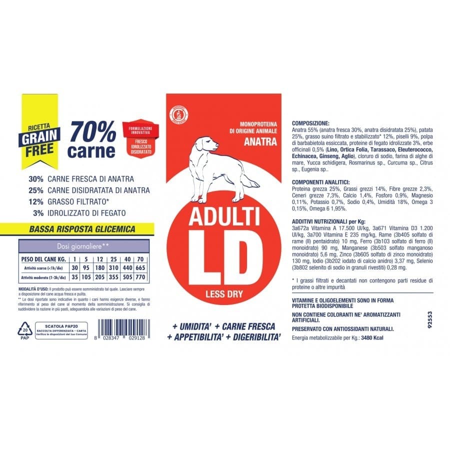 Vet Line LD Anatra per Cani Adulti 12kg (4 pezzi x 3kg) in Secco 101 Market - Poggibonsi, commercioVirtuoso.it