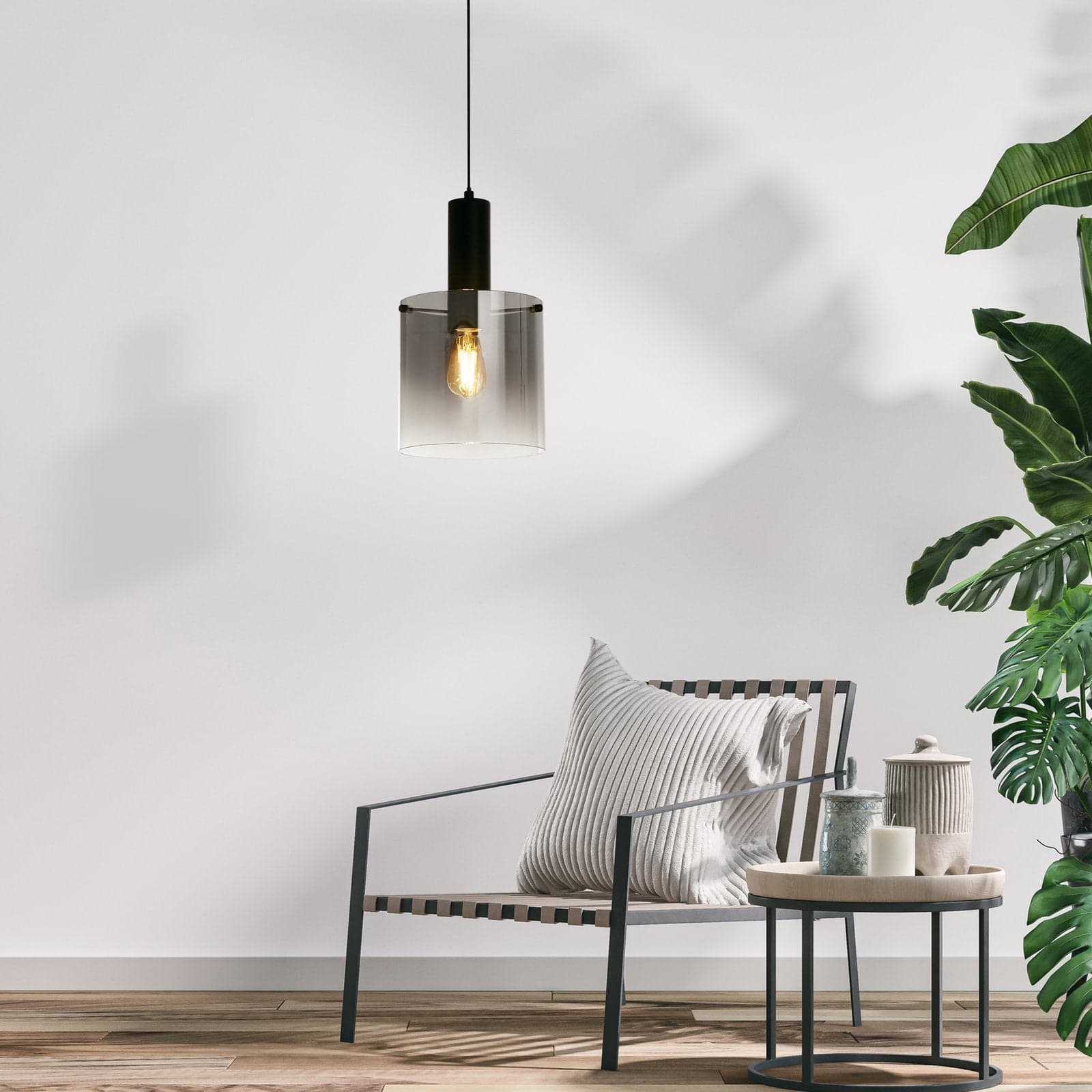 Sospensione Contemporanea Svezia Acciaio Nero Vetro 1 Luce E27 in Lampade a sospensione LuceArt - Montecorvino Pugliano, commercioVirtuoso.it