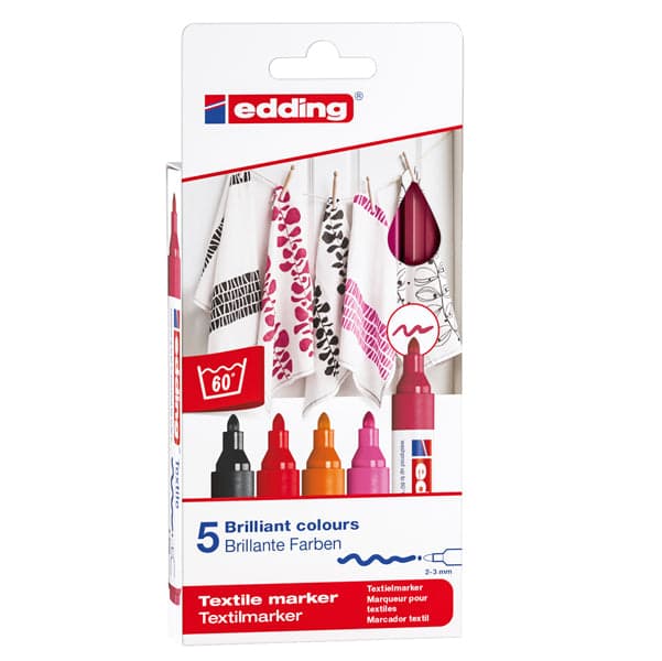 Astuccio 5 Colori Caldi Per Tessuto Punta 2,0-3,0Mm 4500 Edding