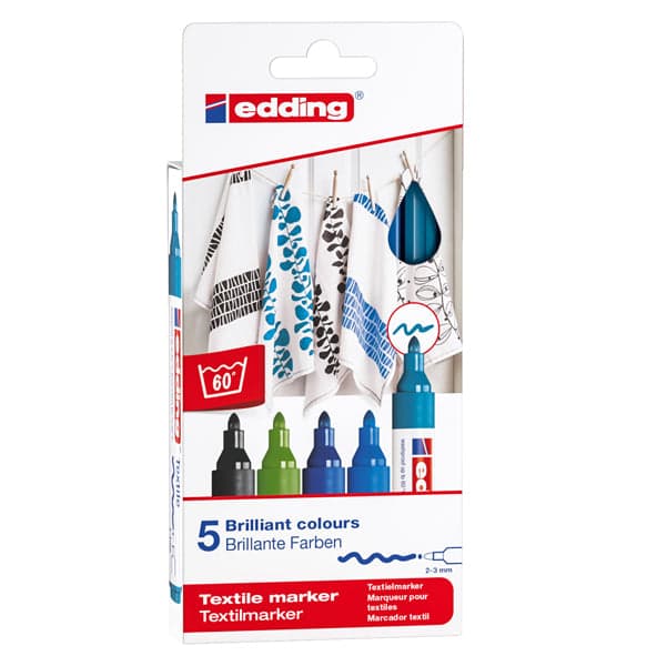 Astuccio 5 Colori Freddi Per Tessuto Punta 2,0-3,0Mm 4500 Edding