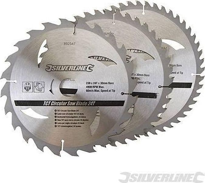 Lame per seghe circolari in TCT da 24, 40, 48 denti 3 pezzi Silverline in Lame per seghe da tavolo Eternal Brico - Ariano Irpino, commercioVirtuoso.it