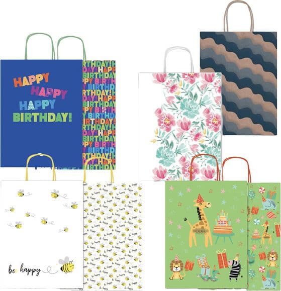 Shopper carta kraft c/manici in carta ritorta 16x21x8cm fantasie ass. Rex Sadoch