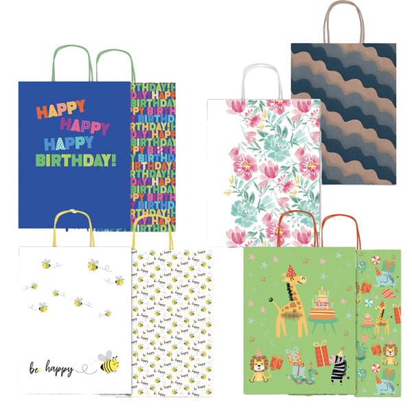 Shopper carta kraft c/manici carta ritorta 26x34,5x12cm fantasie ass. Rex Sadoch