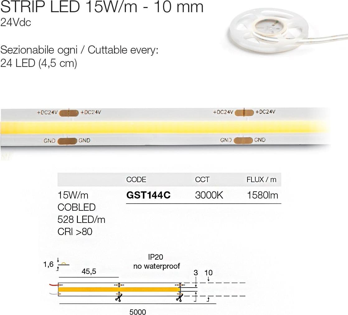 Strip Led interno dimmerabile Gea Led GST144C 24V 3000°K 1580Lm/mt striscia modulo led in Nastri LED Lampadari Bartalini - Colle di Val d’Elsa, commercioVirtuoso.it