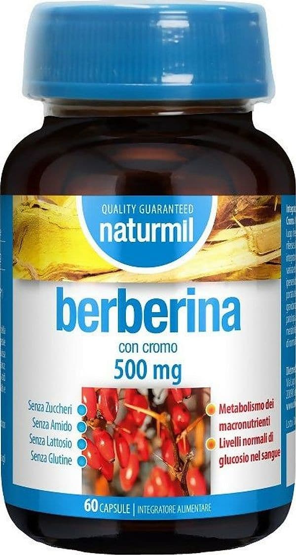 Berberina 500mg 60 capsule Naturmil. Integratore di Berberina con Cromo per il metabolismo dei macronutrienti e per livelli normali di glucosio nel sangue.