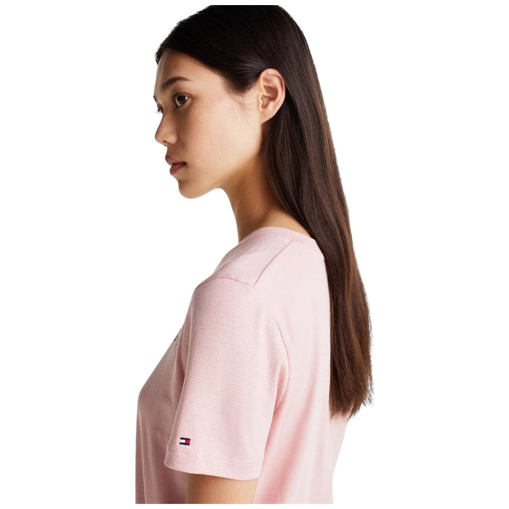 Tommy Hilfiger t-shirt rosa logo scritta ricamata WW0WW40276TQN T-shirt Tommy Hilfiger