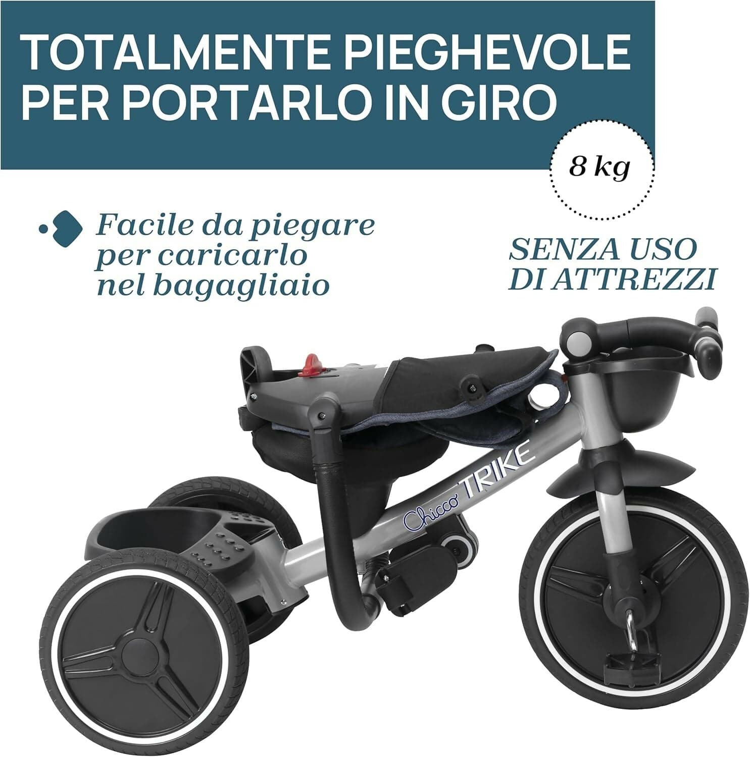 CHICCO Triciclo Evolutivo Bambini 4in1 segue la crescita del bambino - Telaio in Metallo - Ruote in Gomma EVA - Cintura a 4 Punti - Maniglione Telescopico e Cappottina Rimovibili - Passeggino con Seduta Reversibile - Cestino - colore BEIGE in Bici per bambini Sanitaria Gioia del Bimbo - Villa San Giovanni, commercioVirtuoso.it