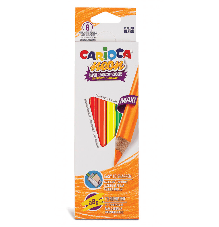 Carioca - Pastelli Evidenziatori Triangolari Maxi Neon Confezione 6 Colori Misti(42809)