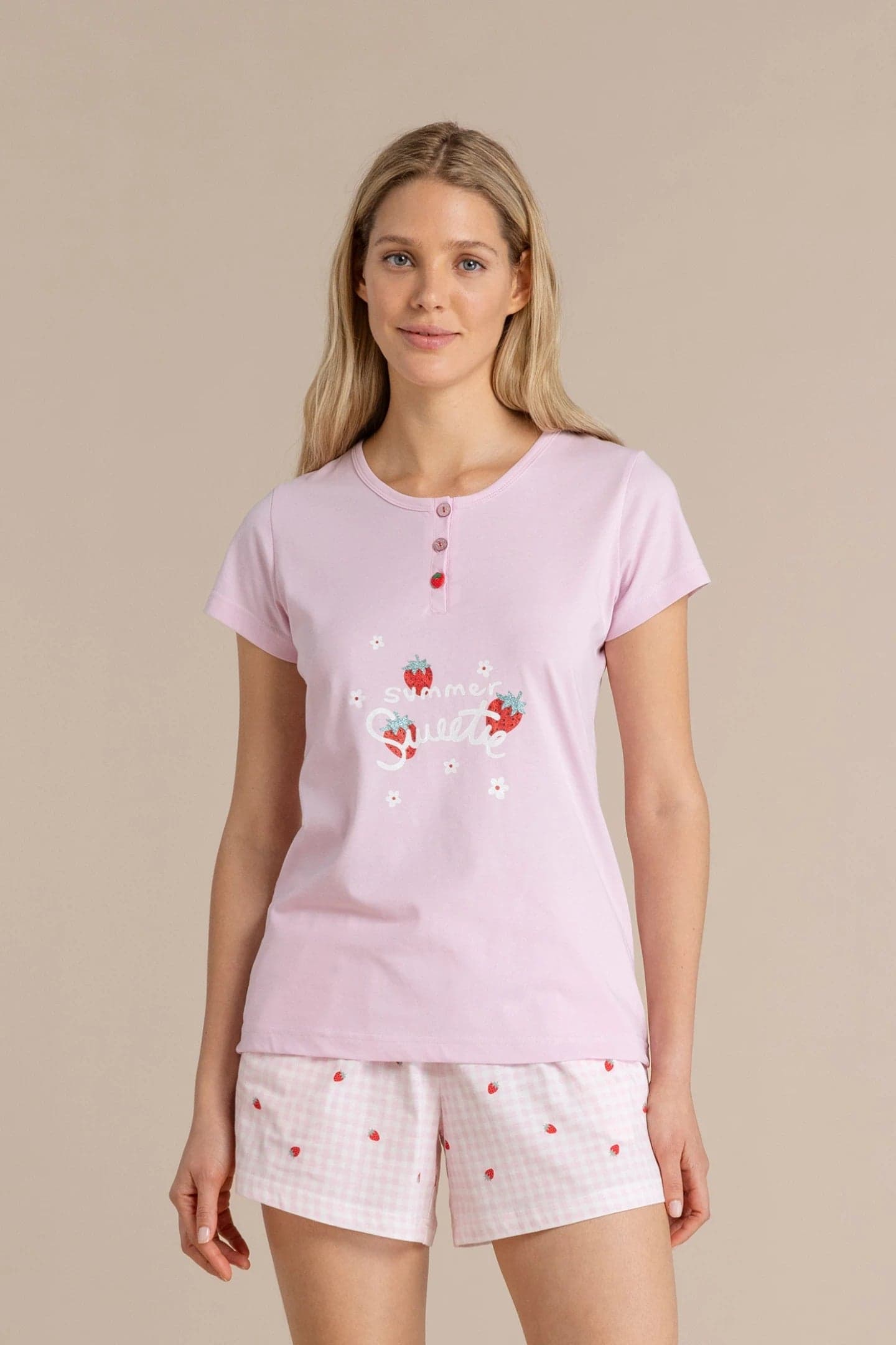 Pigiama donna in cotone con maglia manica corta e pantaloncini a quadretti - Noi di notte 9076 in Pigiami due pezzi Falco Biancheria - Parete, commercioVirtuoso.it