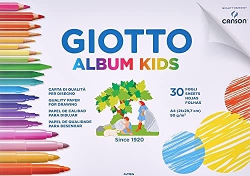 Giotto - Album Kids da 30 fogli carta bianca a grana fine per disegno, A4, 90g/m2 (F580200)