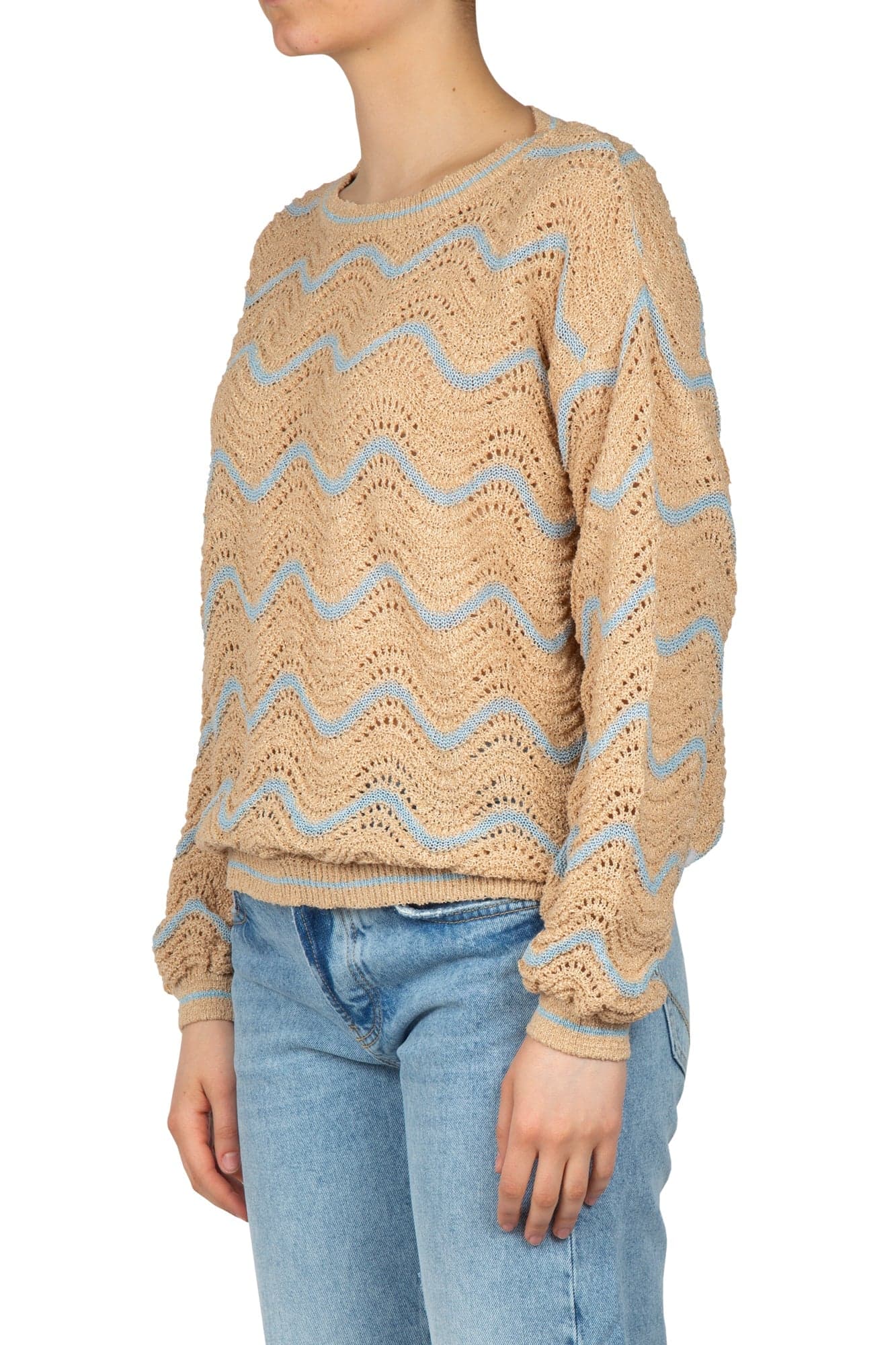 LA FEMME BLANCHE La Femme Blanche - Maglia - 451436 - Beige/Azzurro da donna in Bluse e camicie Drestige - Casamassima, commercioVirtuoso.it