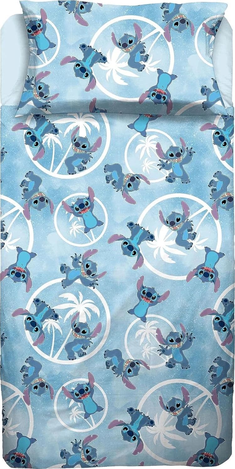 Completo lenzuola singolo stitch azzurro 100% cotone