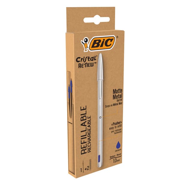 Penna Sfera Con Cappuccio Cristal Re'New 1Mm Blu Bic