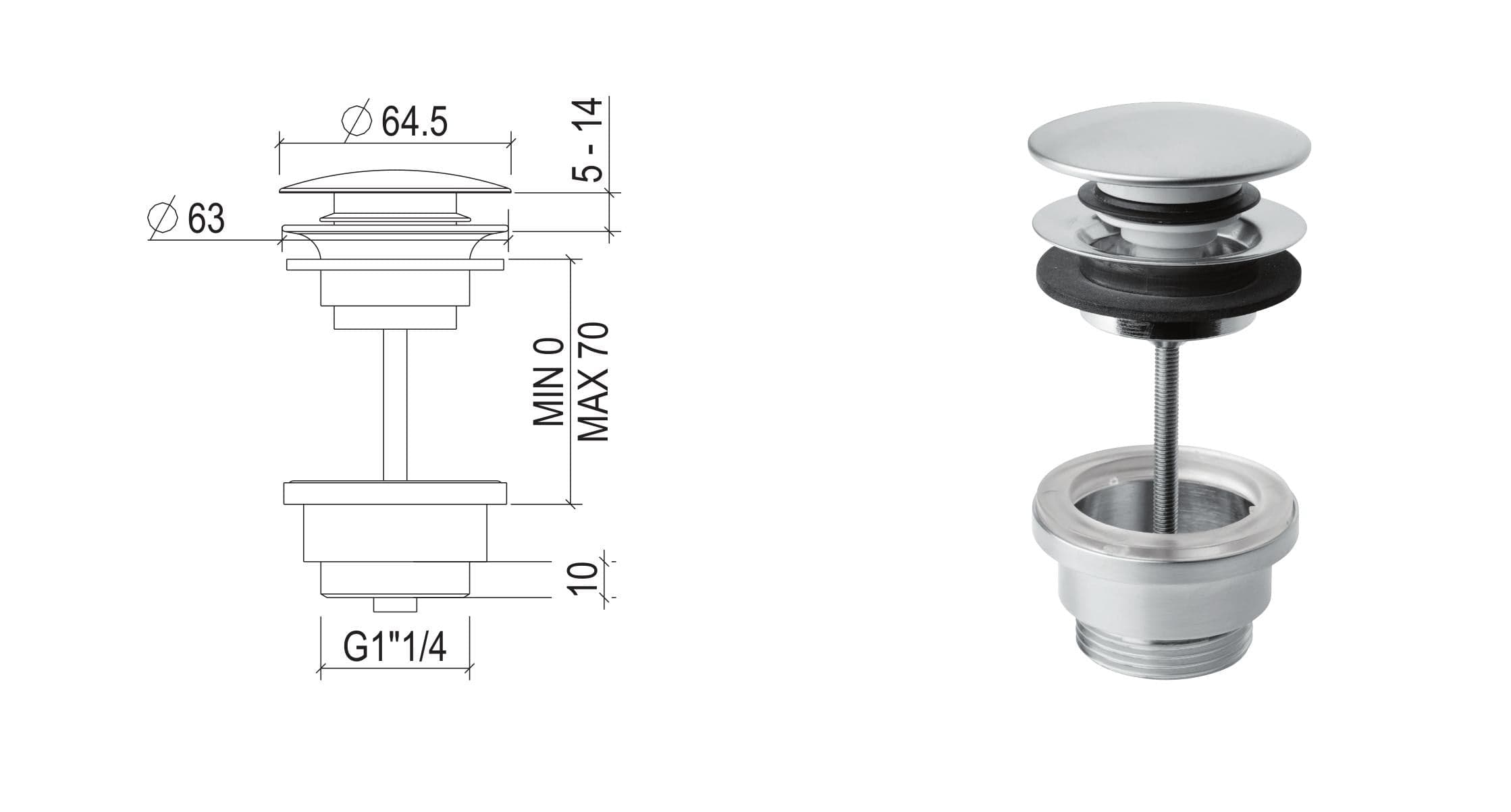 Scarico lavabo "Click-Clack" G1"1/4" modello universale in acciaio inox 316L di Tubico Tevere in Tappi StileBagno - Roma, commercioVirtuoso.it