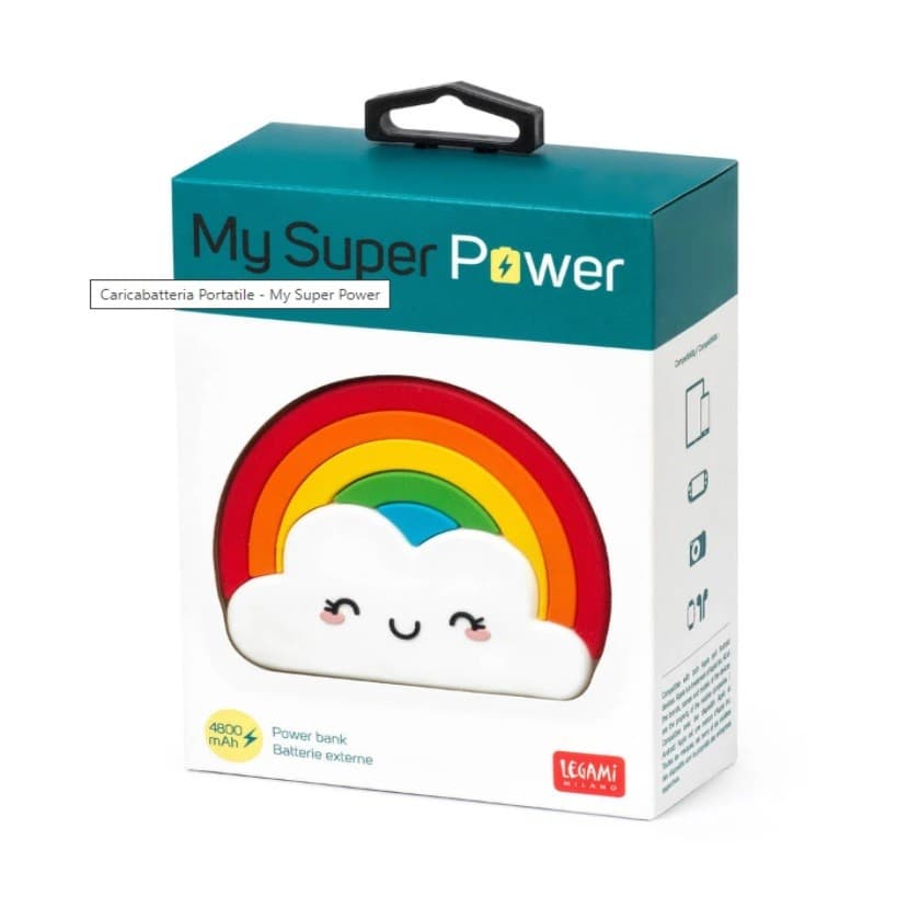 Legami, Caricabatteria Portatile, My Super Power, Tema Rainbow in Caricabatterie portatile Cartospedia - Napoli, commercioVirtuoso.it