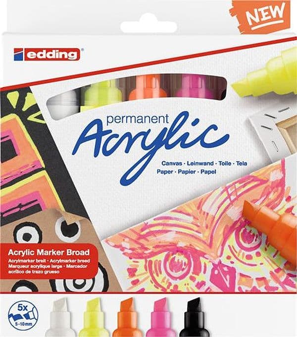 Astuccio 5 Marcatori Acrilici Edding 5000 Broad Neon