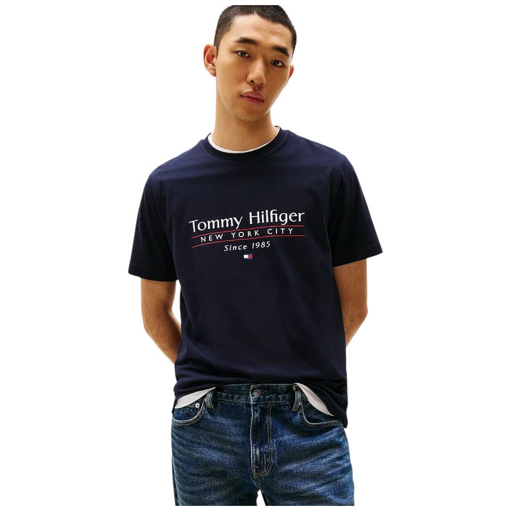 Tommy Hilfiger t-shirt blu con stampa centrale MW0MW38621DW5 T-shirt Tommy Hilfiger