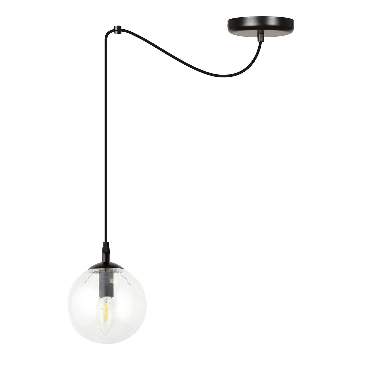 Sospensione 1 Luce Gigi In Acciaio Nero Con Cavo Lungo E Vetro Trasparente in Lampade a sospensione LuceArt - Montecorvino Pugliano, commercioVirtuoso.it