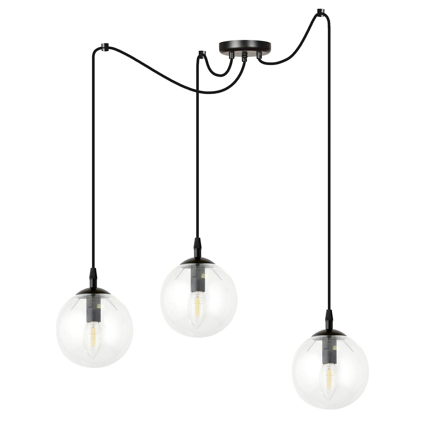 Lampadario 3 Luci Gigi In Acciaio Nero Con Cavo Lungo E Vetri Trasparente in Lampade a sospensione LuceArt - Montecorvino Pugliano, commercioVirtuoso.it