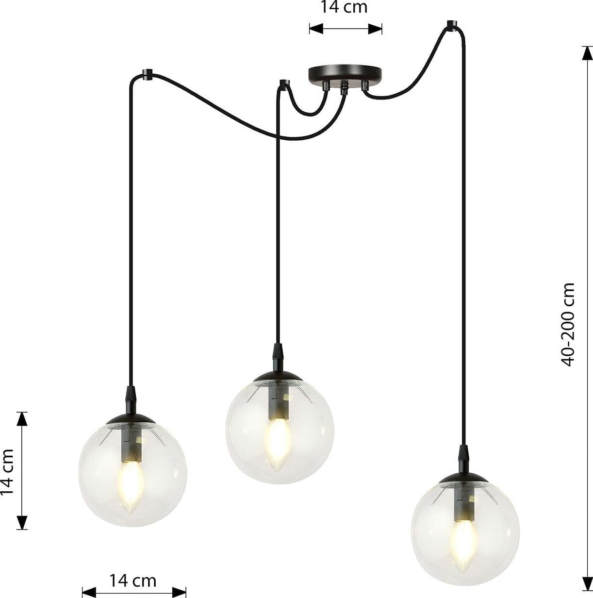 Lampadario 3 Luci Gigi In Acciaio Nero Con Cavo Lungo E Vetri Trasparente in Lampade a sospensione LuceArt - Montecorvino Pugliano, commercioVirtuoso.it