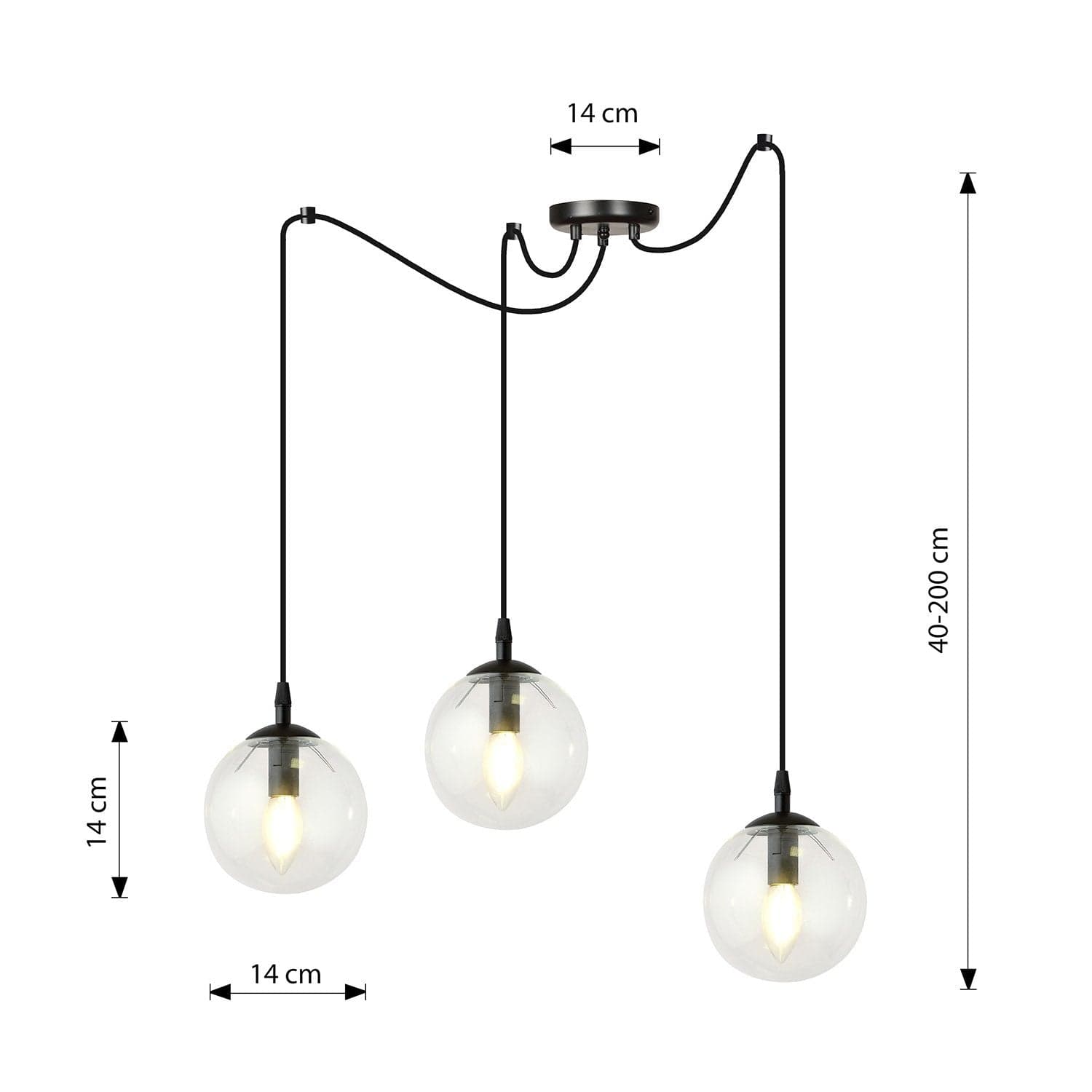 Lampadario 3 Luci Gigi In Acciaio Nero Con Cavo Lungo E Vetri Trasparente in Lampade a sospensione LuceArt - Montecorvino Pugliano, commercioVirtuoso.it