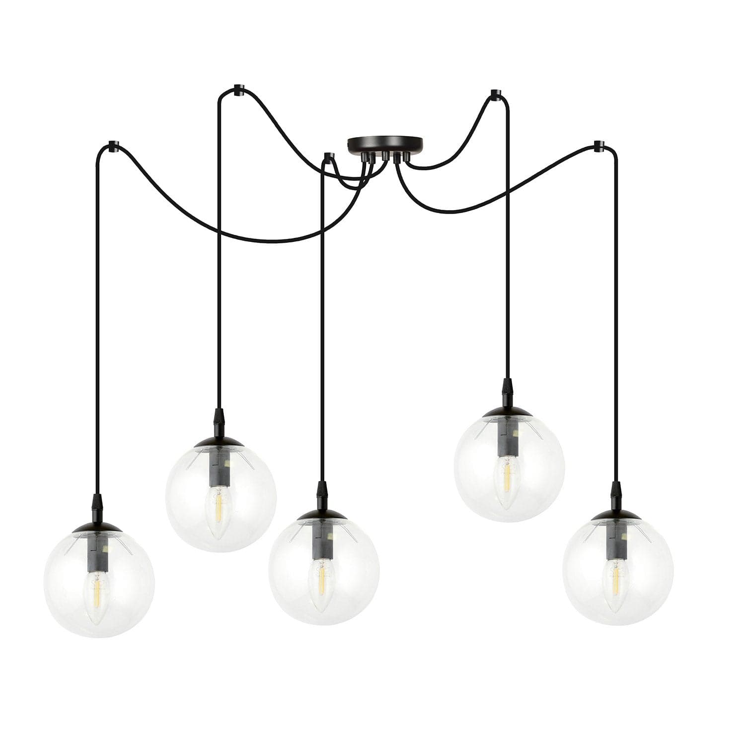 Lampadario 5 Luci Gigi In Acciaio Nero Con Cavo Lungo E Vetri Trasparente in Lampadari LuceArt - Montecorvino Pugliano, commercioVirtuoso.it