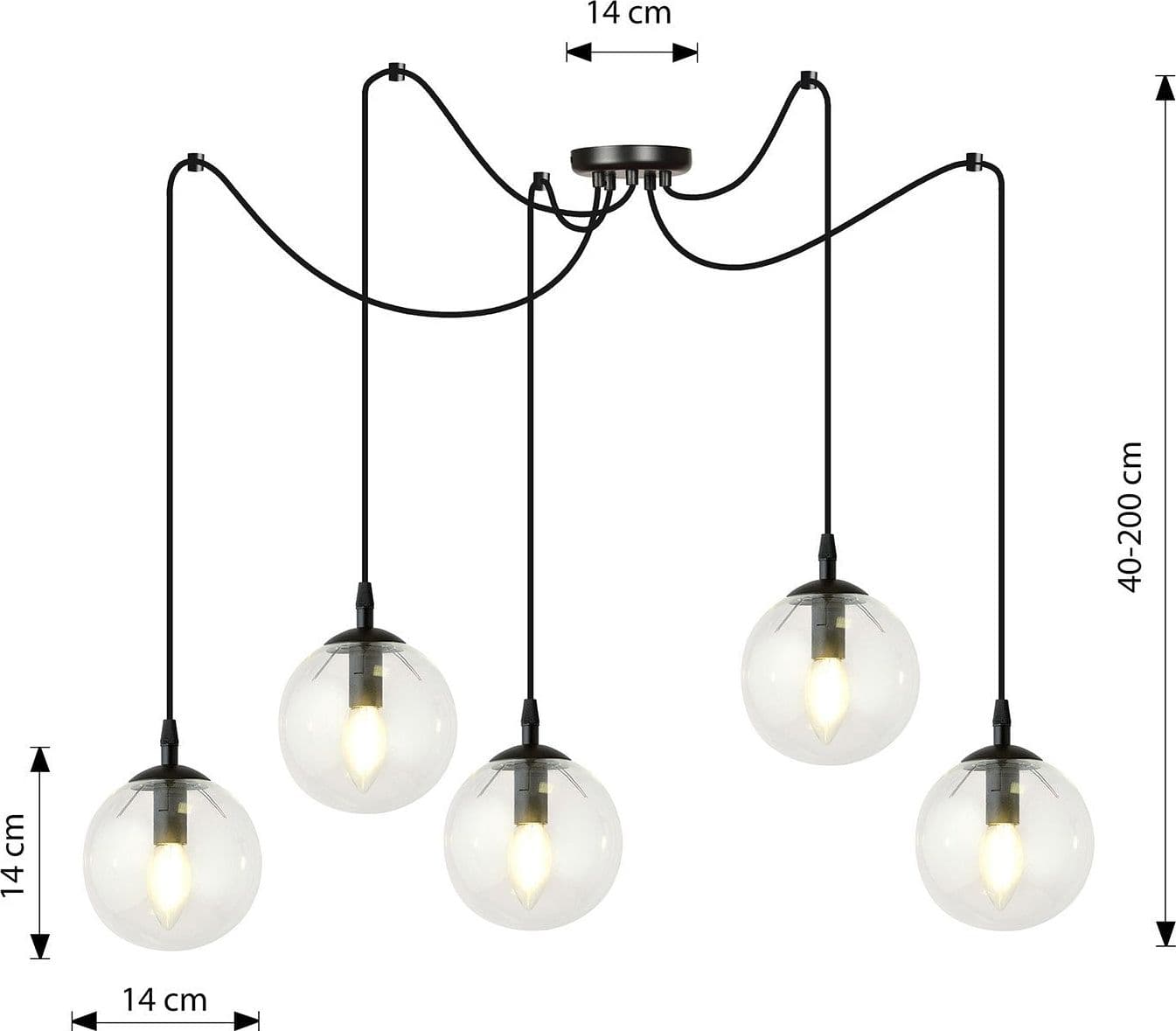 Lampadario 5 Luci Gigi In Acciaio Nero Con Cavo Lungo E Vetri Trasparente in Lampadari LuceArt - Montecorvino Pugliano, commercioVirtuoso.it
