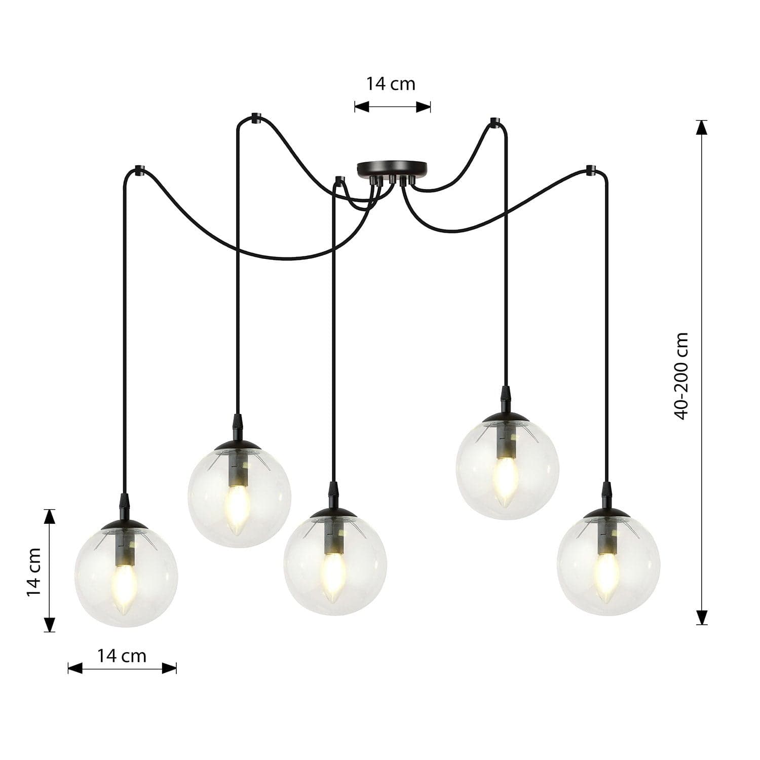 Lampadario 5 Luci Gigi In Acciaio Nero Con Cavo Lungo E Vetri Trasparente in Lampadari LuceArt - Montecorvino Pugliano, commercioVirtuoso.it