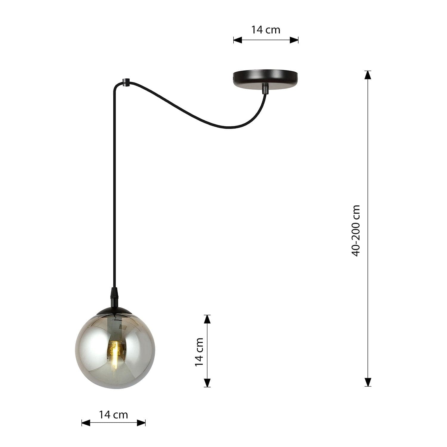 Sospensione 1 Luce Gigi In Acciaio Nero Con Cavo Lungo E Vetro Fumè in Lampade a sospensione LuceArt - Montecorvino Pugliano, commercioVirtuoso.it