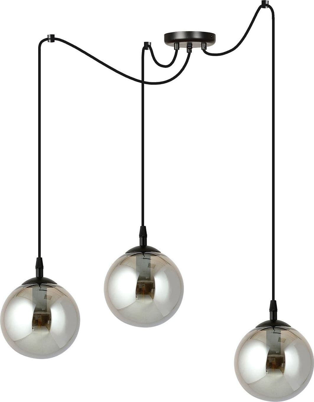 Lampadario 3 Luci Gigi In Acciaio Nero Con Cavo Lungo E Vetri Fumè in Lampadari LuceArt - Montecorvino Pugliano, commercioVirtuoso.it
