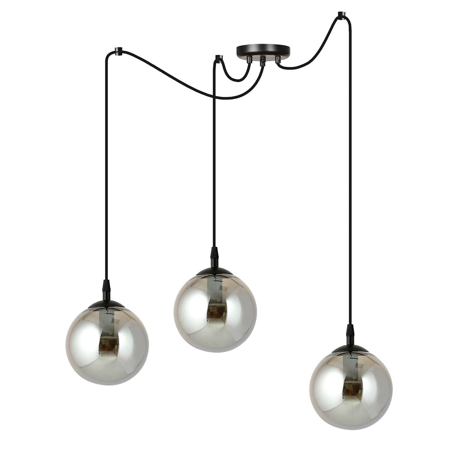 Lampadario 3 Luci Gigi In Acciaio Nero Con Cavo Lungo E Vetri Fumè in Lampadari LuceArt - Montecorvino Pugliano, commercioVirtuoso.it