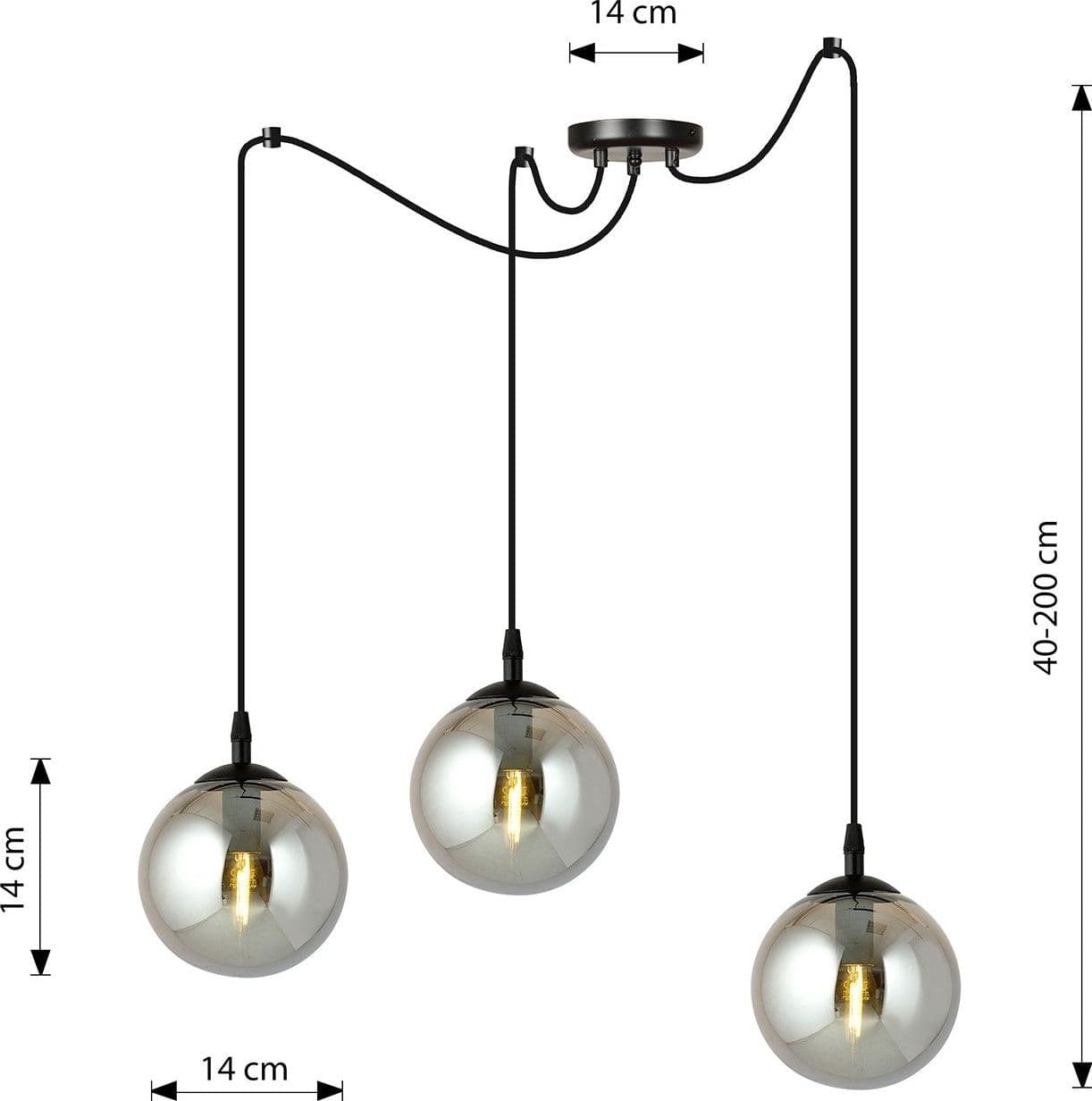 Lampadario 3 Luci Gigi In Acciaio Nero Con Cavo Lungo E Vetri Fumè in Lampadari LuceArt - Montecorvino Pugliano, commercioVirtuoso.it