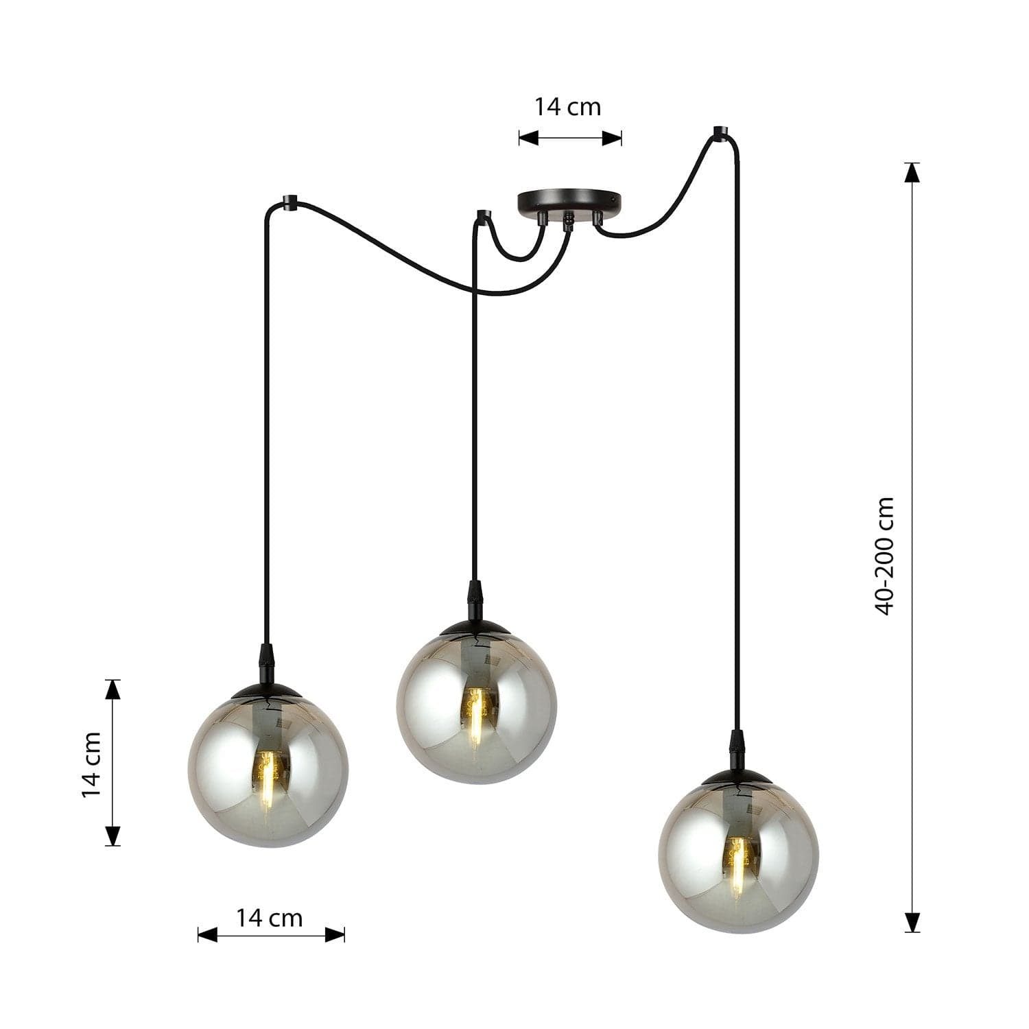 Lampadario 3 Luci Gigi In Acciaio Nero Con Cavo Lungo E Vetri Fumè in Lampadari LuceArt - Montecorvino Pugliano, commercioVirtuoso.it