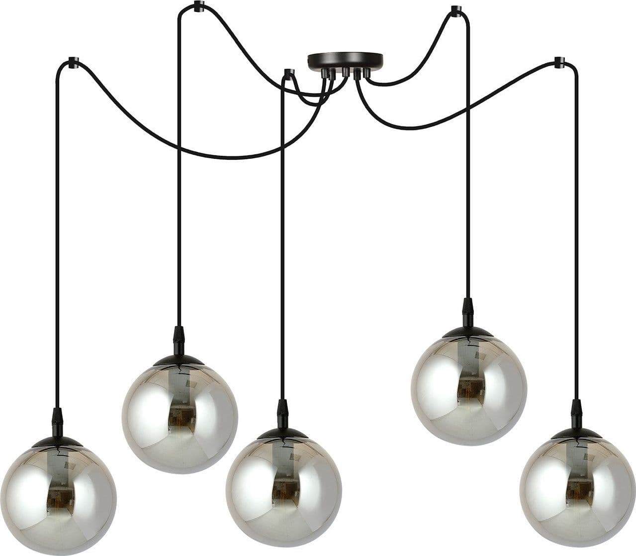 Lampadario 5 Luci Gigi In Acciaio Nero Con Cavo Lungo E Vetri Fumè in Lampadari LuceArt - Montecorvino Pugliano, commercioVirtuoso.it