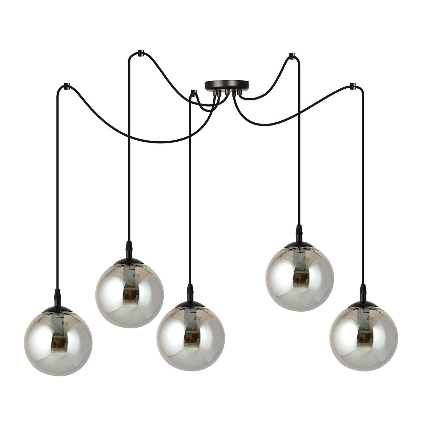 Lampadario 5 Luci Gigi In Acciaio Nero Con Cavo Lungo E Vetri Fumè in Lampadari LuceArt - Montecorvino Pugliano, commercioVirtuoso.it