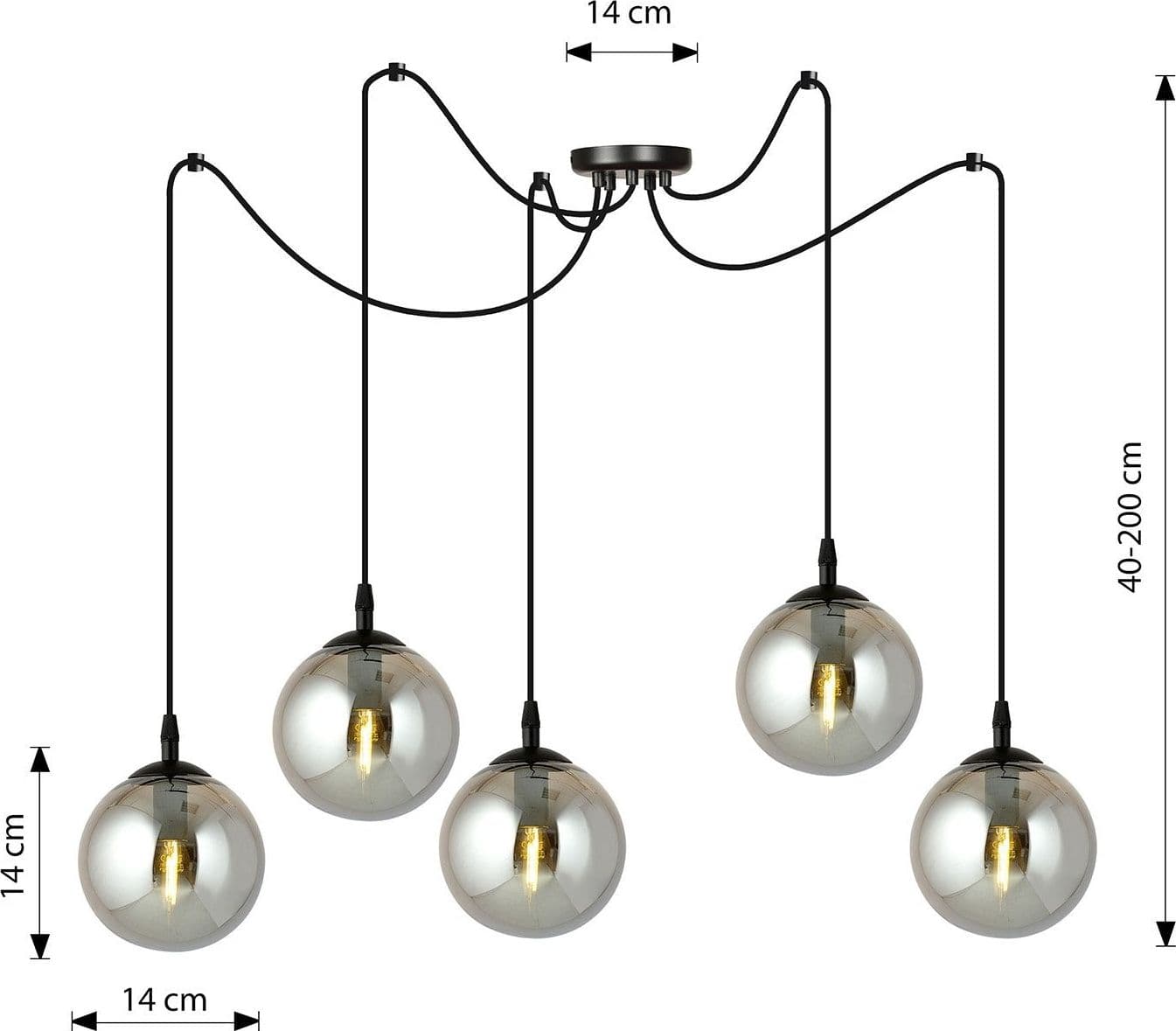Lampadario 5 Luci Gigi In Acciaio Nero Con Cavo Lungo E Vetri Fumè in Lampadari LuceArt - Montecorvino Pugliano, commercioVirtuoso.it