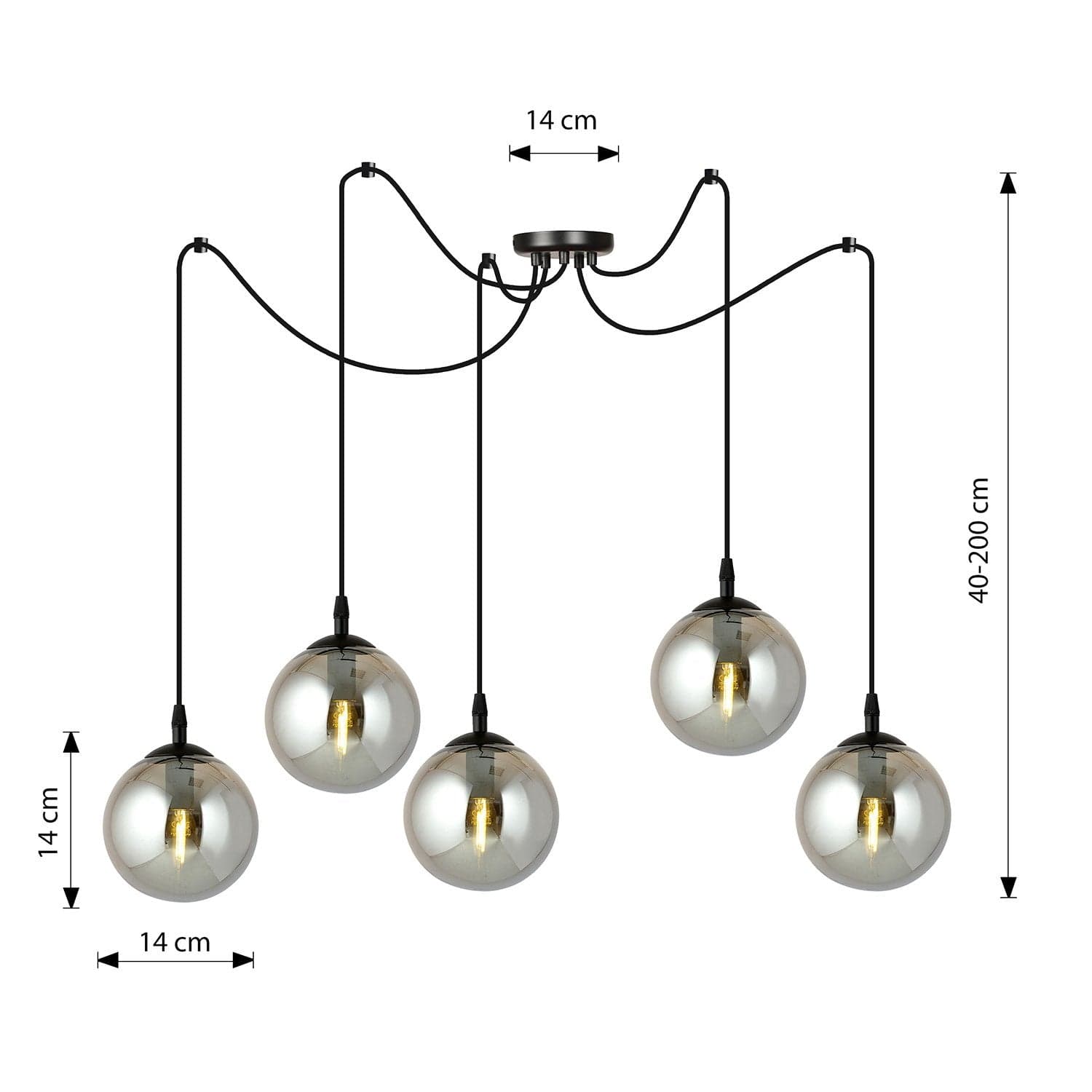 Lampadario 5 Luci Gigi In Acciaio Nero Con Cavo Lungo E Vetri Fumè in Lampadari LuceArt - Montecorvino Pugliano, commercioVirtuoso.it