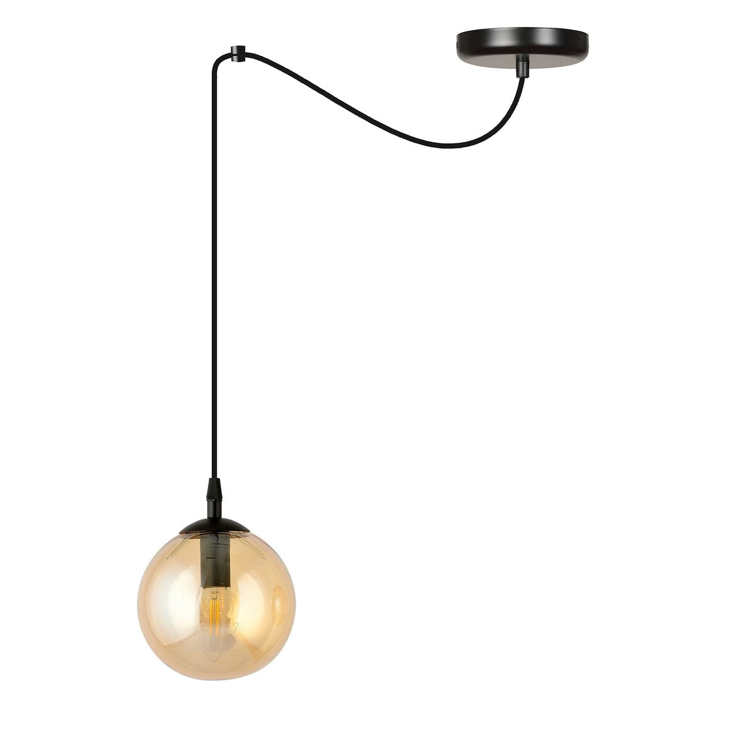Sospensione 1 Luce Gigi In Acciaio Nero Con Cavo Lungo E Vetro Ambra in Lampade a sospensione LuceArt - Montecorvino Pugliano, commercioVirtuoso.it